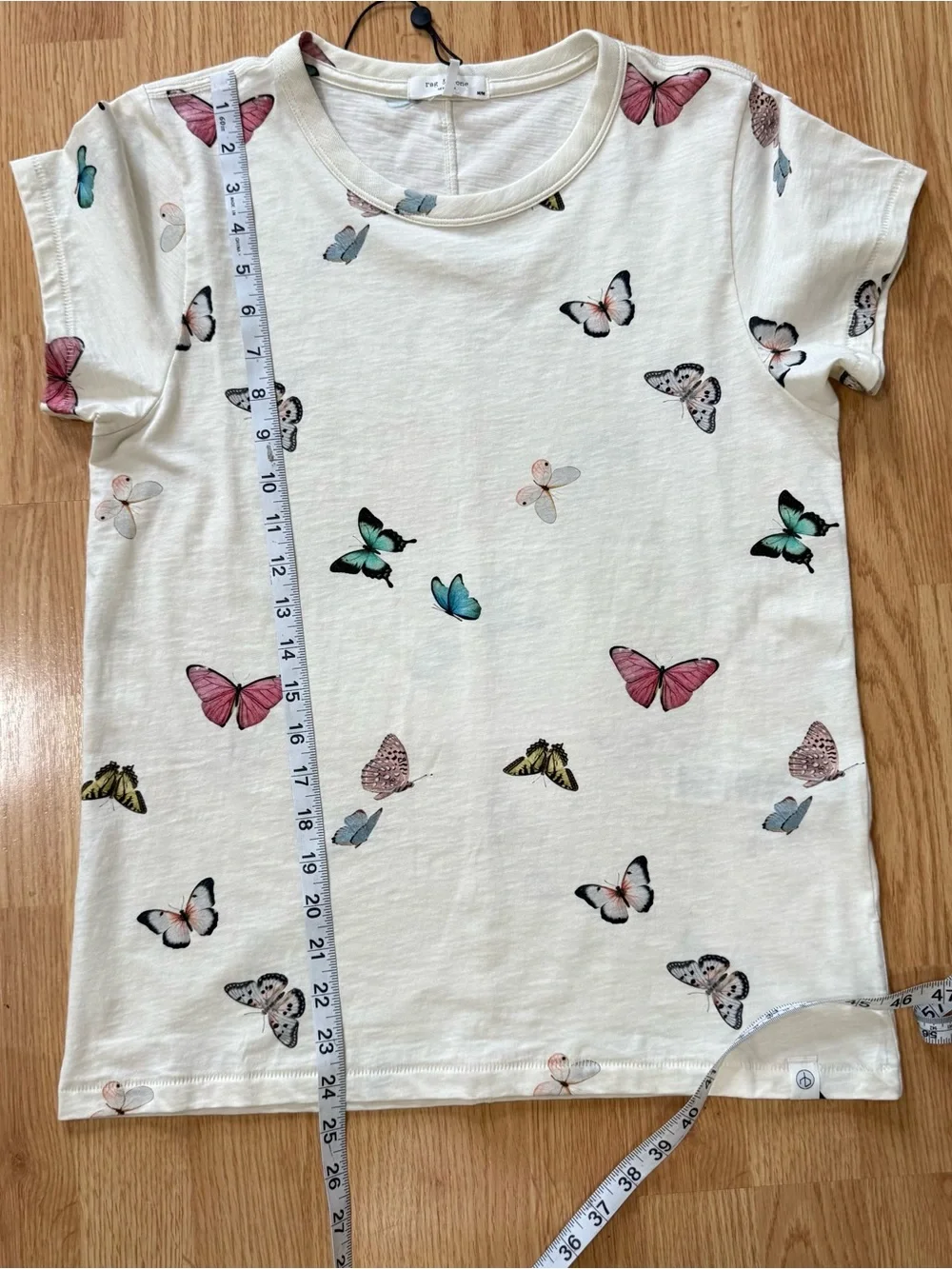 Rag & Bone Ozzy Butterfly Tee Ivory Multi Graphic T Shirt Womens Size M NWOT - Picture 9 of 9